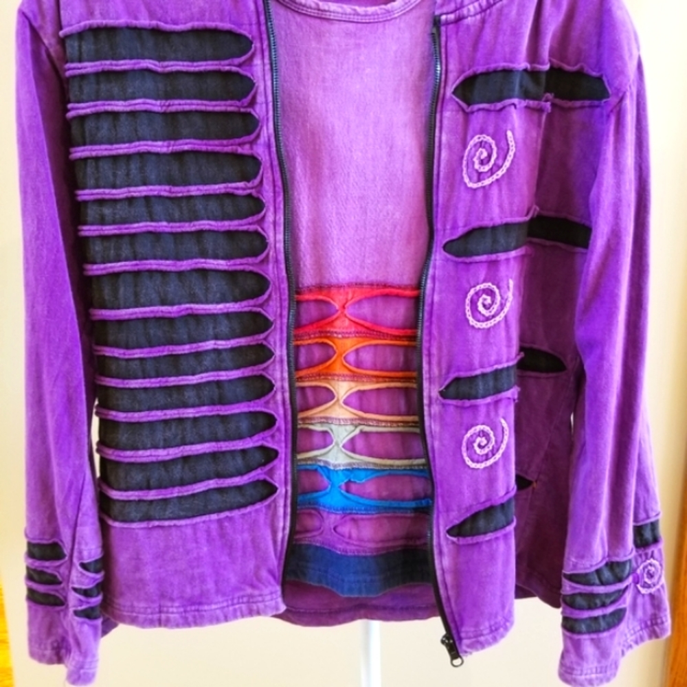 Shopping Therapy Purple Hoody Black Stripes & Colorful Short Sleeve Cotton Set - Picture 8 of 12